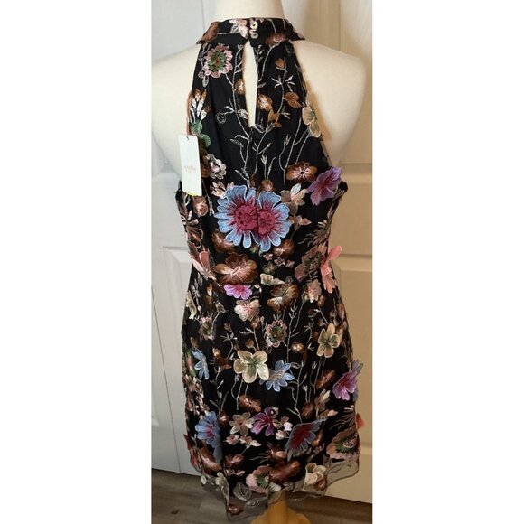 Entro Black 3D Flowers Floral Statement Dress Size Large New - Picture 5 of 6